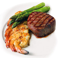 Filet with Grilled Shrimp and Asparagus (The Chop House and Connors Steak & Seafood)